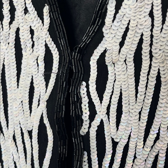 80s Vintage Nipon Night Women's Black and White sequin detailed Blazer - Picture 3 of 15